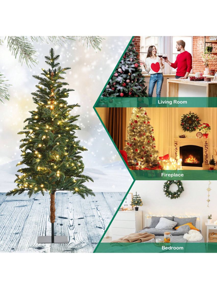 Costway 6ft Pre-Lit Artificial Hinged Pencil Christmas Tree w/250 Lights and Metal Stand