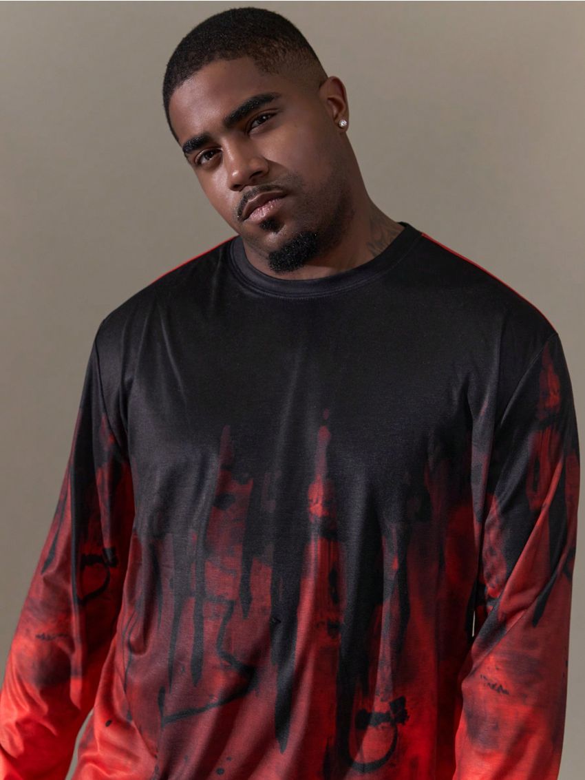 Manfinity LEGND Men'S Large Size Printed Pattern Long Sleeve Casual T-Shirt