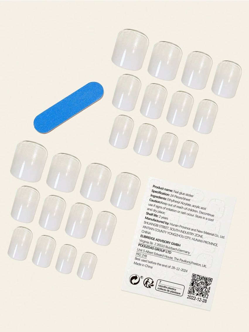 24pcs Short Square Ombre Fake Nail & 1sheet Tape & 1pc Nail File
