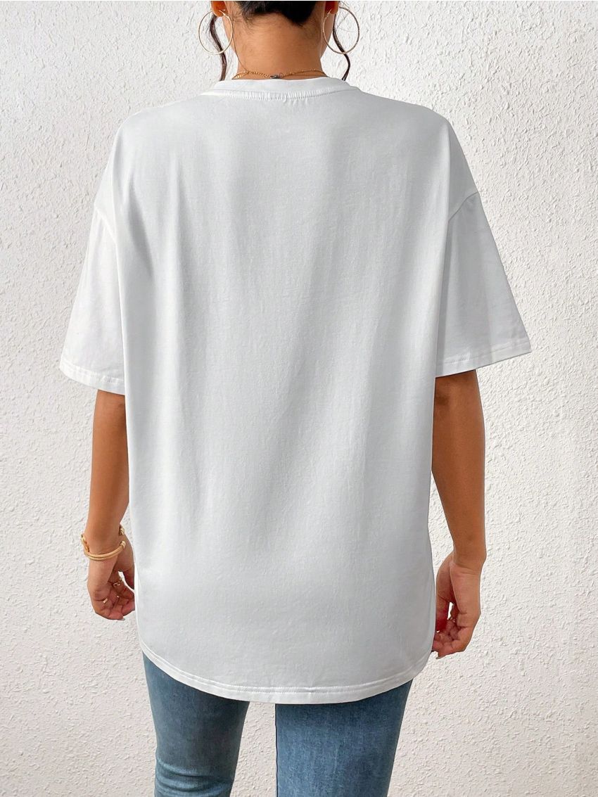 SHEIN Essnce Figure & Slogan Graphic Drop Shoulder Tee