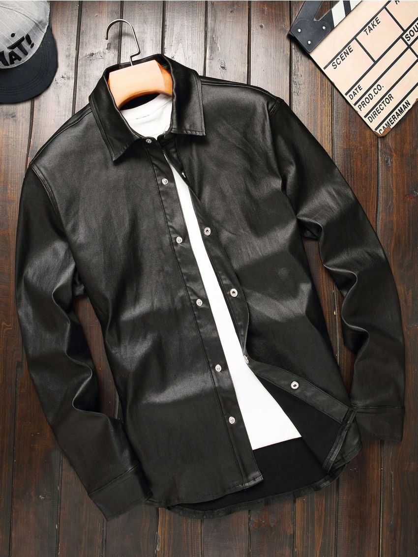 Men Solid Snap Button Front Denim Shirt Without Tee