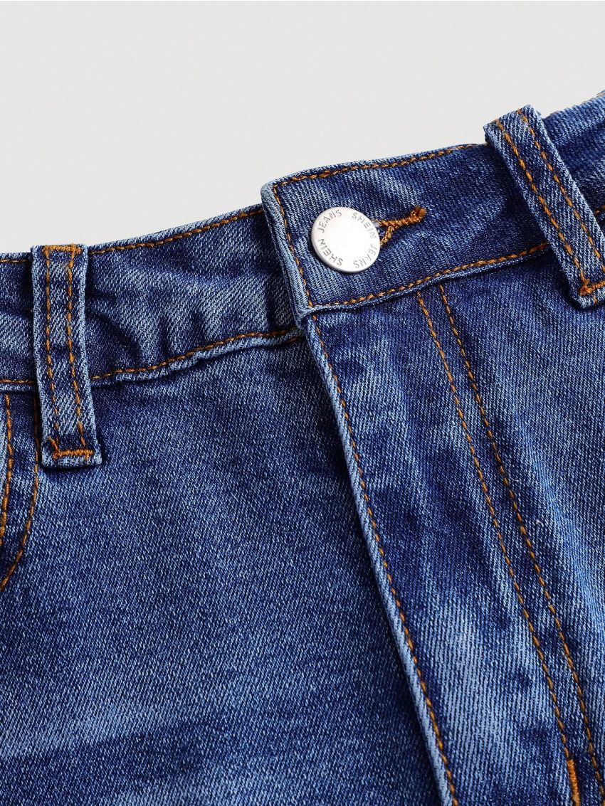 SHEIN Teenage Girls' Flared Jeans With Star Print And Wash, Spring/Summer