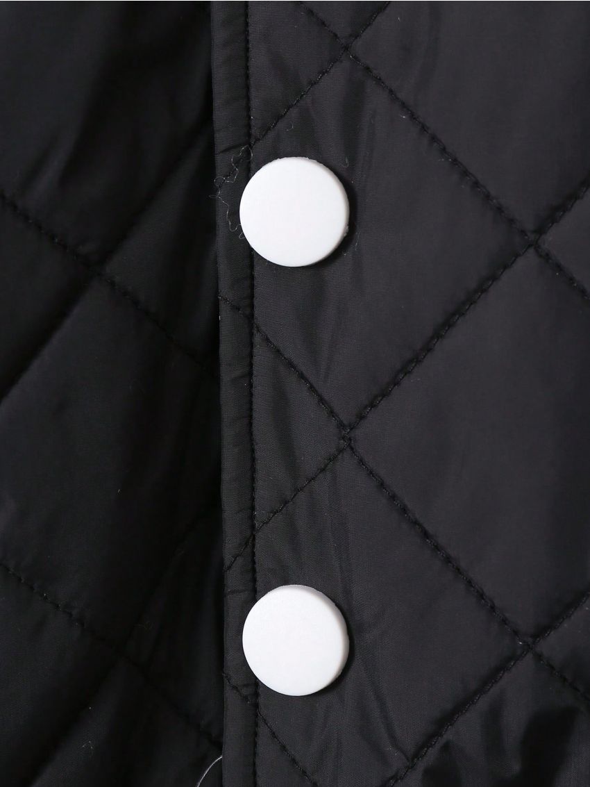 SHEIN Kids KDOMO Boys' Comfortable Casual Hooded Jacket With Letter Patchwork, Quilted, Diamond Grid, And Thicken Design