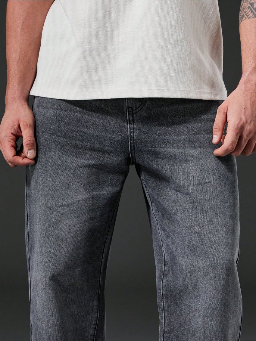 Men Plus Slant Pocket Straight Leg Jeans
