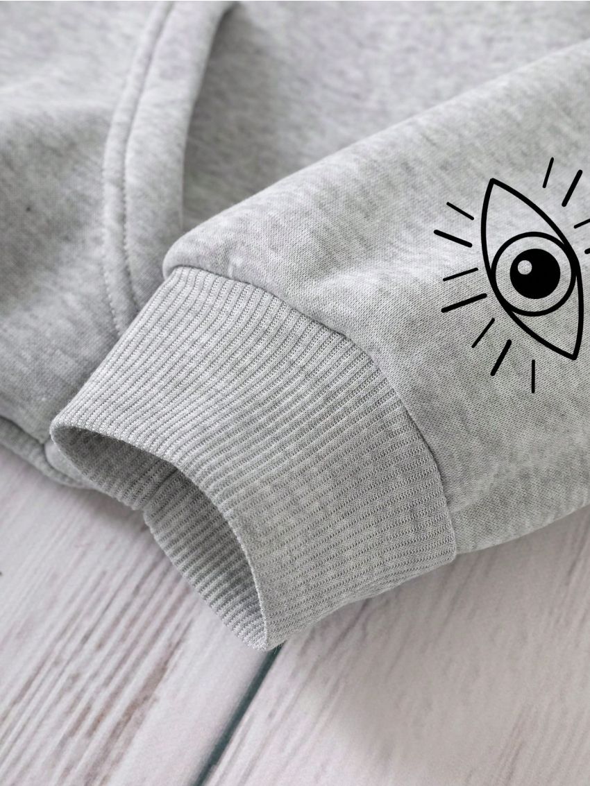 Women's Eye And Moon Printed Hooded Fleece Sweatshirt With Drawstring