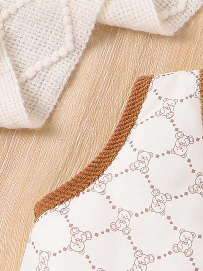 Baby Boys' Vest Jacket With Color Block Trim And Bear Pattern