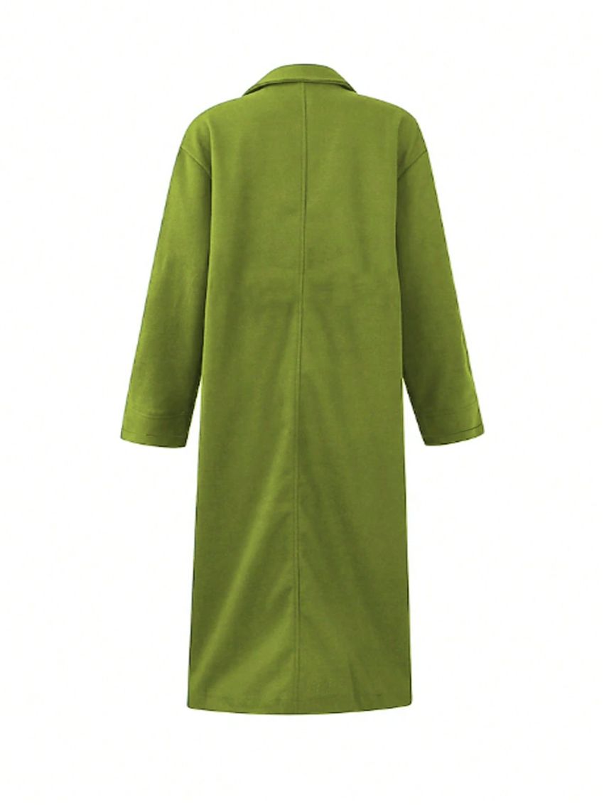 Plus Size Wool Blend Coat With Notch Lapel And Mock Pockets