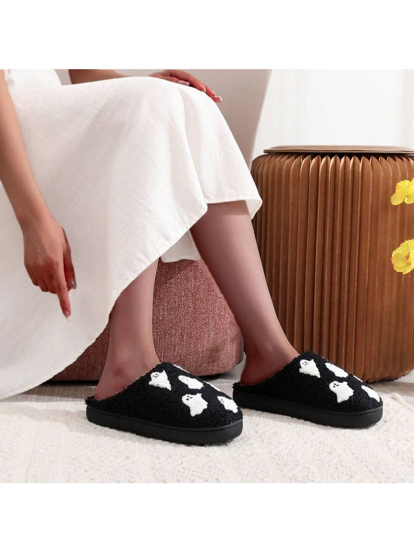 Unisex Thick Plush Halloween Little Ghost Warm Home Slippers