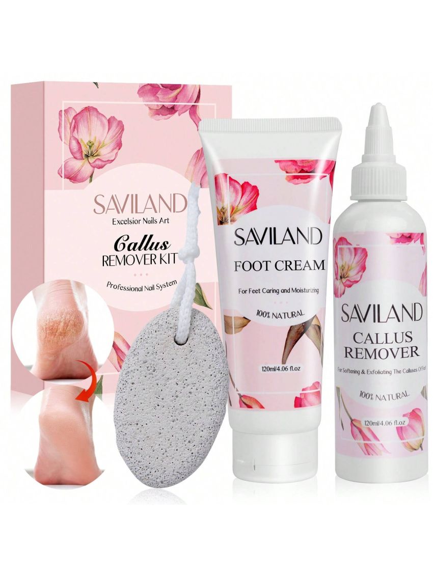 Saviland Callus Remover for Feet – 4.06fl.Oz Callus Remover Gel and Foot Repair Cream with Pumice Stone Foot File, Foot Callus Remover Dead Skin Remover for Feet Pedicure Foot Care Home Salon Use