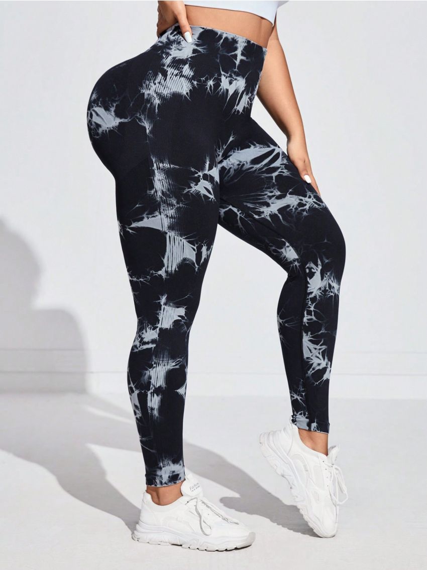 Yoga Basic Plus Size Women's Tie-Dye Seamless Push-Up Yoga Pants