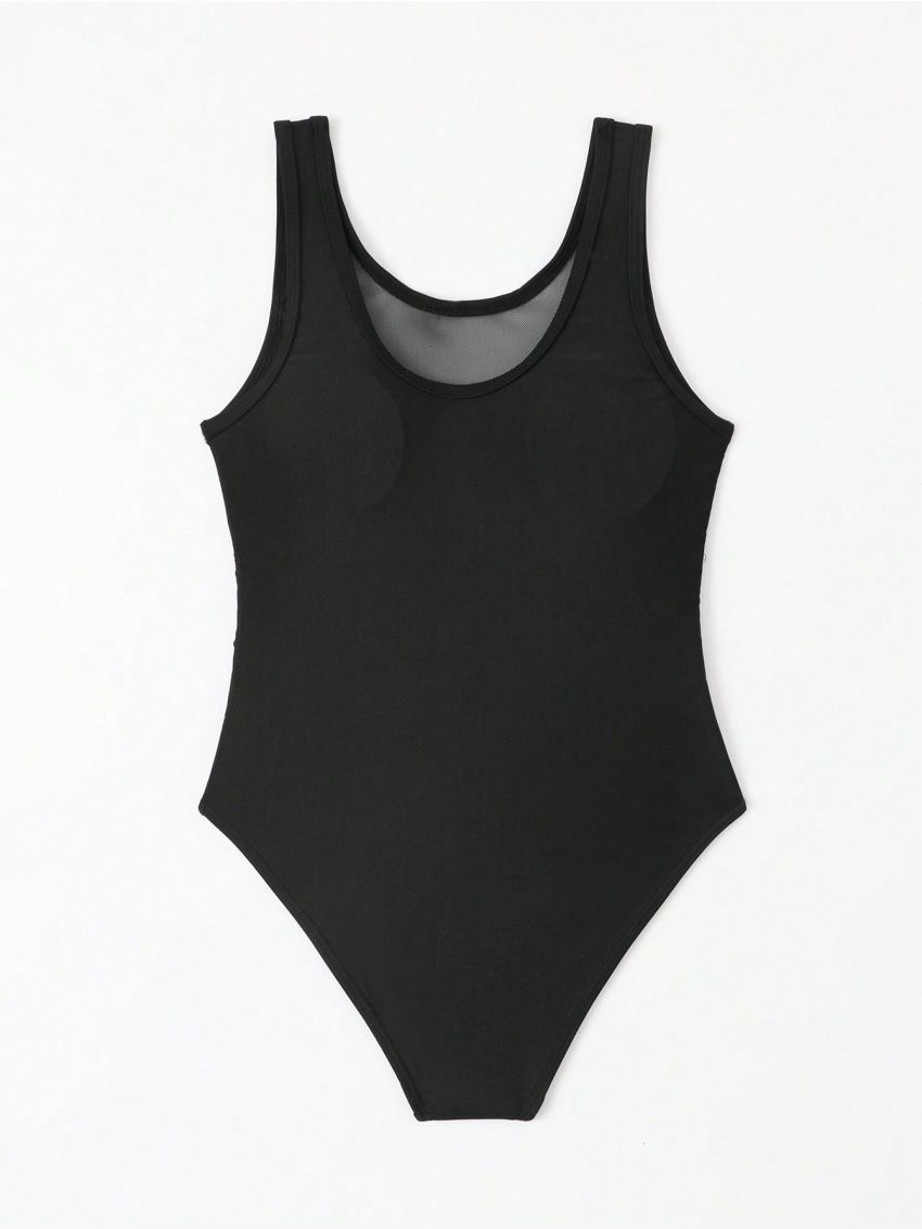 Tween Girl's Patchwork Mesh One-Piece Swimsuit