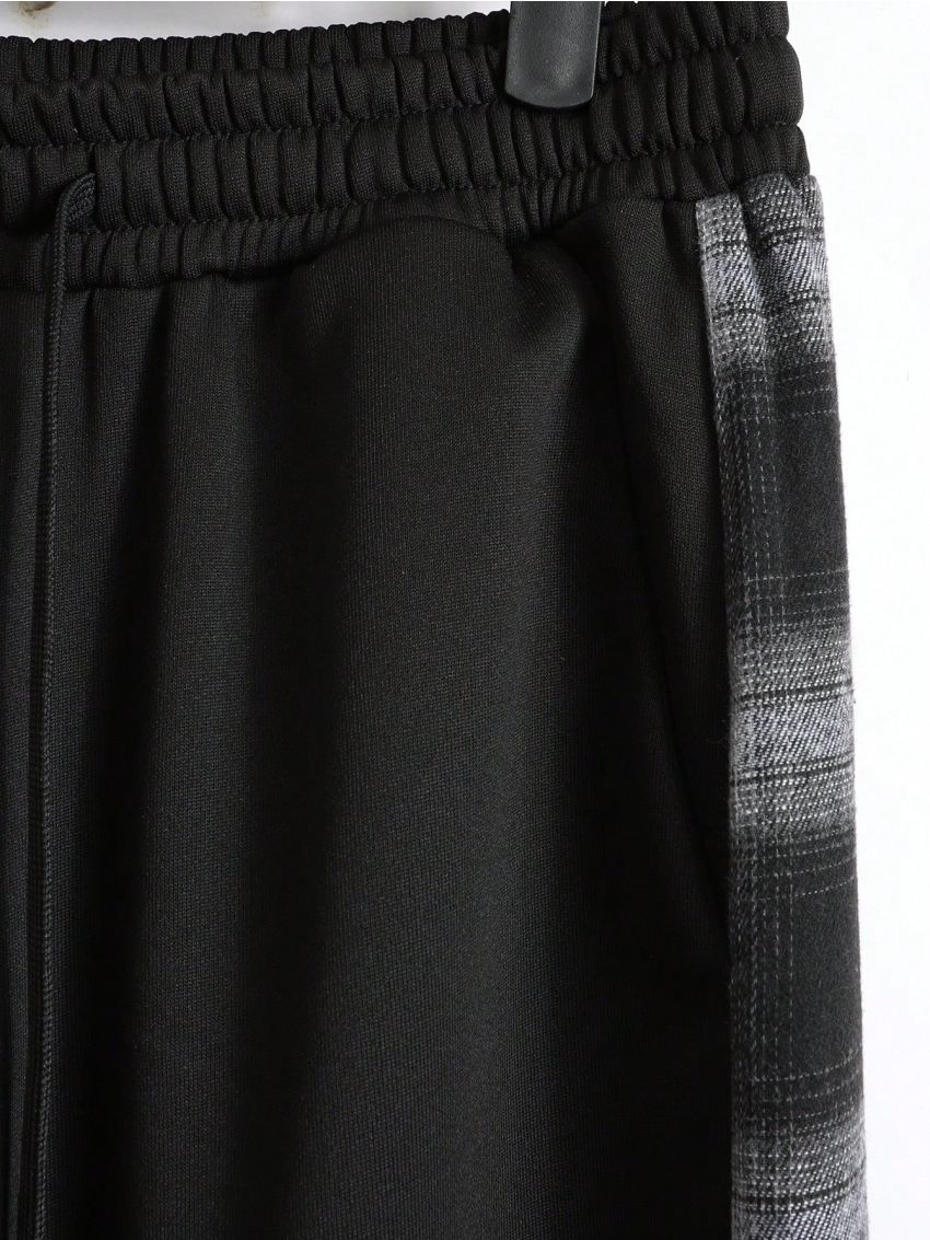 Manfinity Homme Men's Black Plaid Hooded Sweatshirt And Sweatpants Set