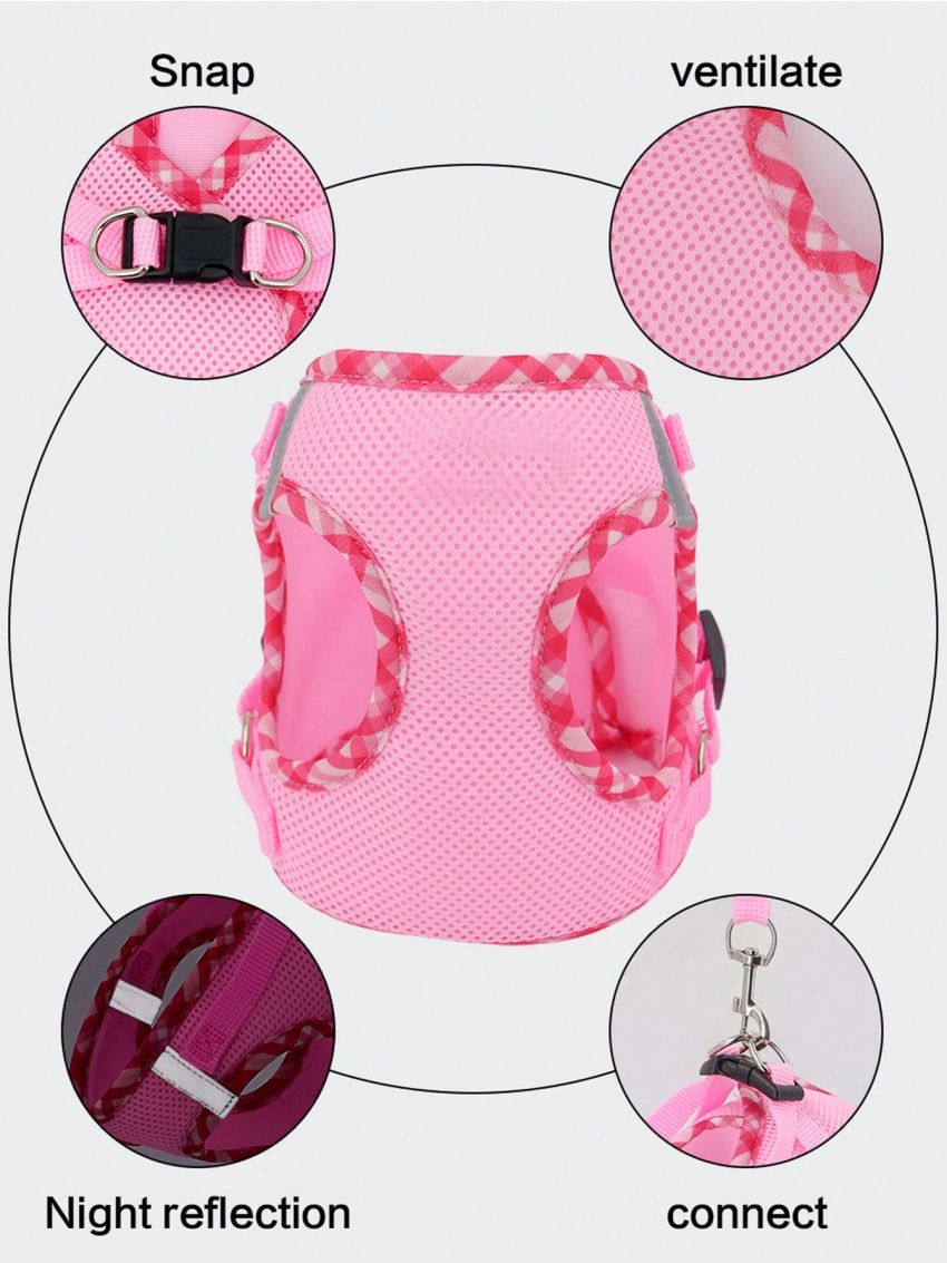 1pc Set Breathable Reflective Checkered Edge Chest & Back Traction Rope Safety Harness, Suitable For Indoor And Outdoor Use, For Dogs And Cats