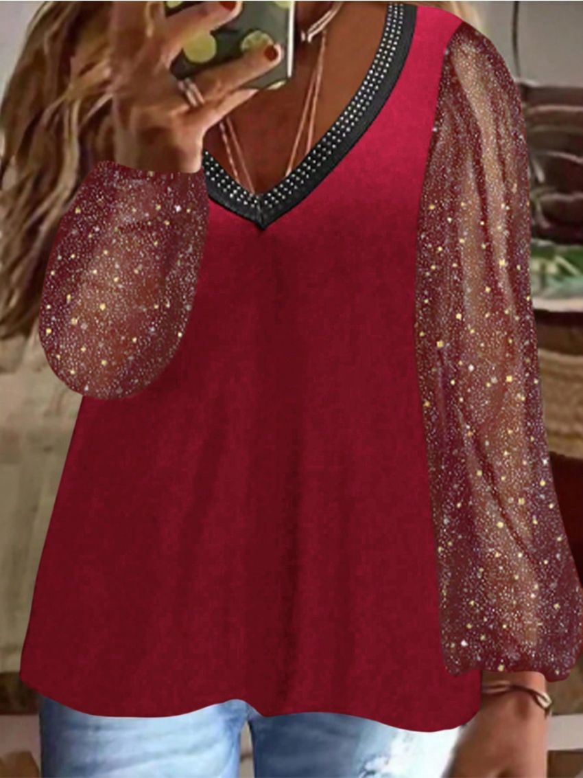 Plus Size Women'S Mesh Long Sleeve Top