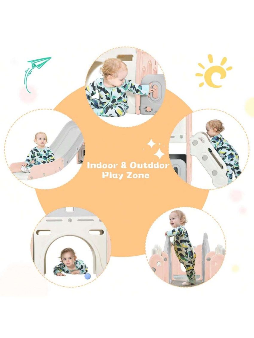 Merax Kids Slide Playset Structure, Freestanding Castle Climber with Slide and Basketball Hoop, Toy Storage Organizer for Toddlers, Kids Climbers Playhouse for Indoor Outdoor Playground Activity