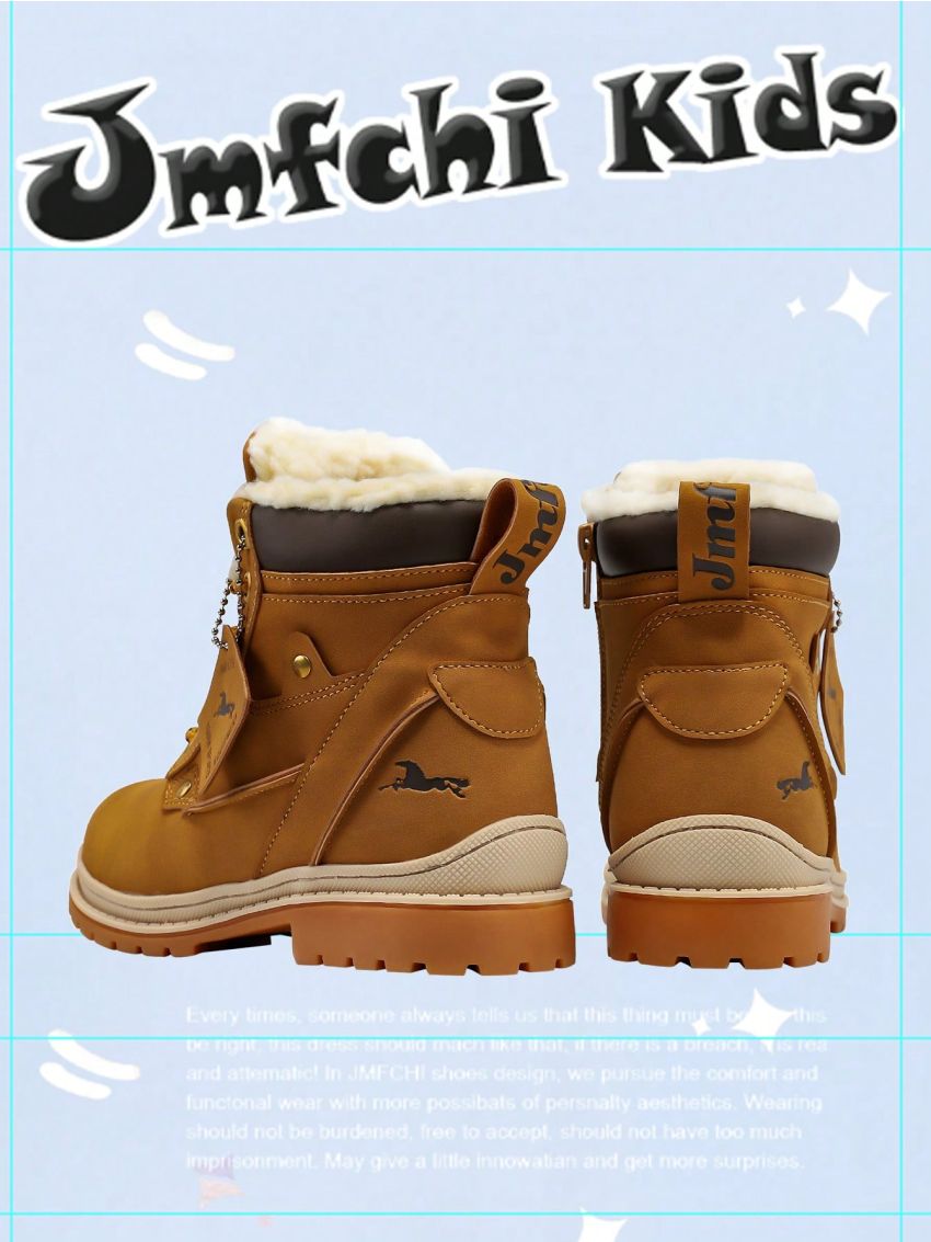 JMFCHI Kids Hiking Boots Boys Snow boots for Kids Waterproof Winter for Girls Warm Fur Lined Slip Resistant Outdoor Yellow