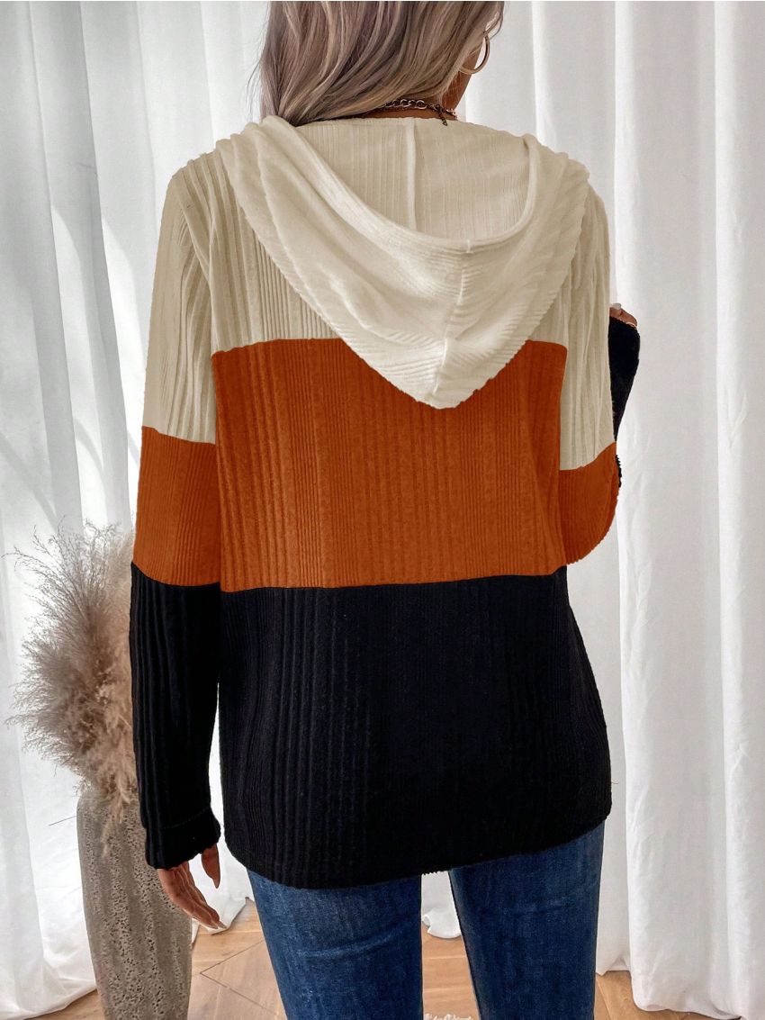 Zipper Half Placket Drawstring Hoodie