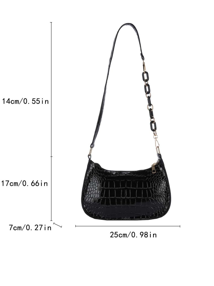 Crocodile Embossed Baguette Bag