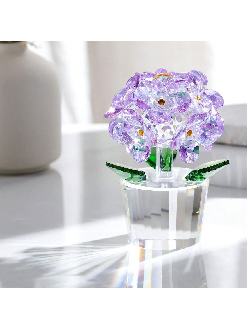 Crystal Hydrangea Artificial Flowers for Decoration Purple Faux Hydrangea Flowers Decor Glass Flowers Figurines Indoor Home Decor Collectibles Crystal Gifts for Women