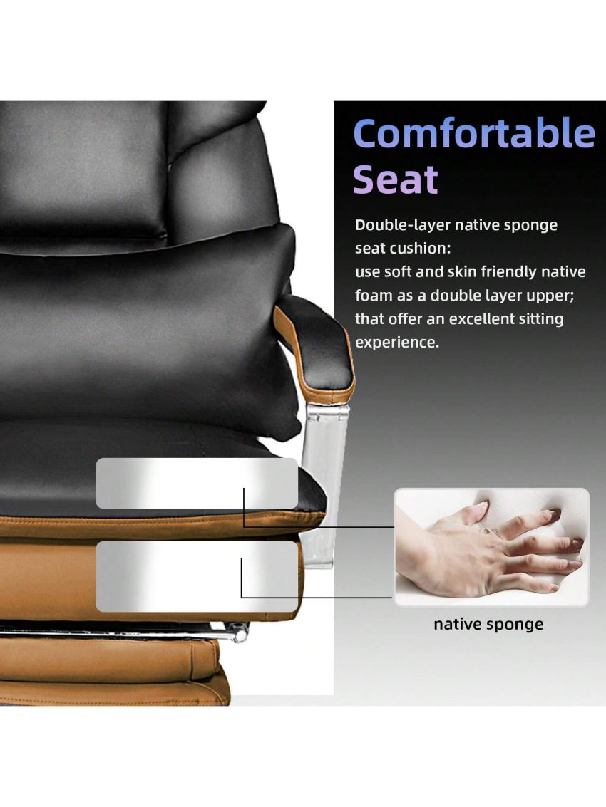 SeekFancy Reclining Office Chair with Footrest O203, Big and Tall Office Chair 500lbs Wide Seat with 170° Backrest, Black Pu Leather Managerial Desk Chair, High Back Large Executive Office Chair
