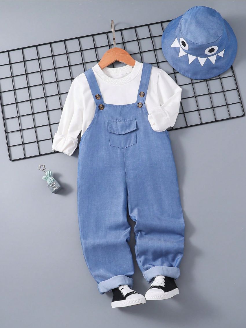 SHEIN Kids QTFun Boys' Jumpsuit With Hoodie, Cute And Sporty Style For Spring And Autumn