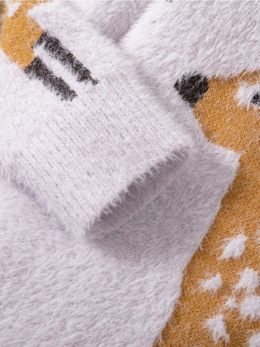 Girls' Cartoon Deer Comfortable And Warm Knit Dress For Autumn And Winter