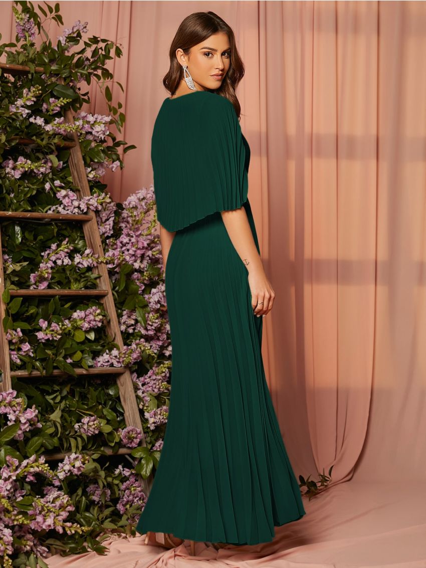 SHEIN Surplice Neck Pleated Cape Bridesmaid Dress
