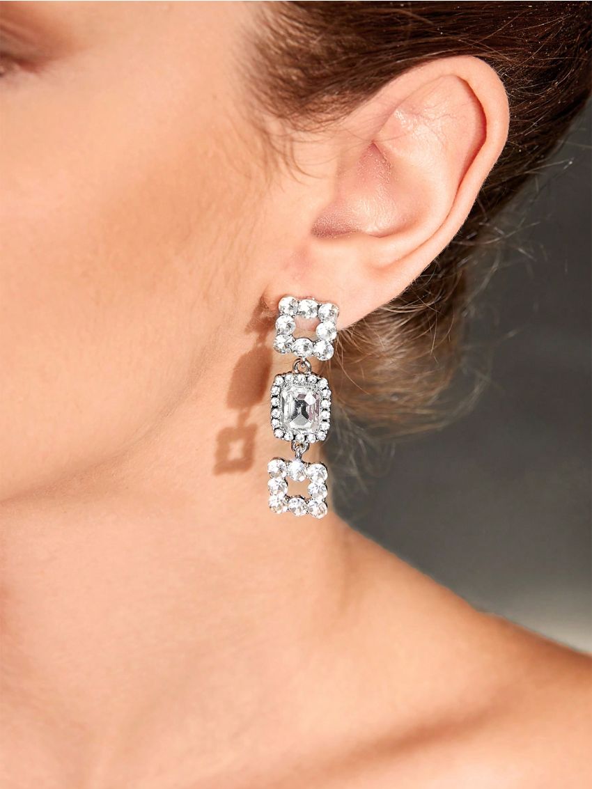SHEIN ICON 2pcs Rhinestone Geometric Drop Earrings