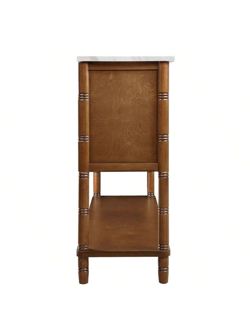 Entryway Table with Artificial Stone Look Tabletop, 47'' Farmhouse & Modern Console Table with Storage, Rustic Sofa Table with Open Shelf for Entry Way, Hallway, Living Room, Oak