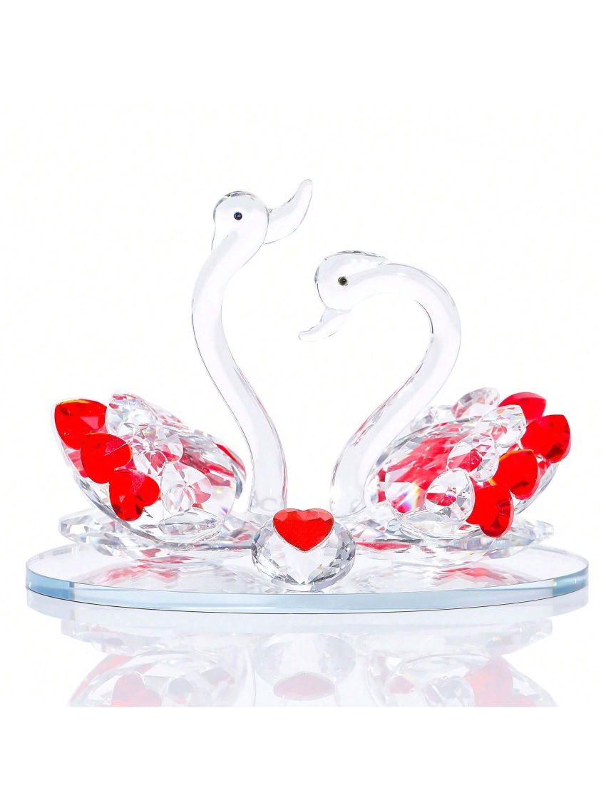 40th Wedding Anniversary Romantic Gifts for Couples Parents, 40 Years of Marriage Crystal Red Swan Figurine Decorations, Happy 40th Anniversary Ruby Present for Wife