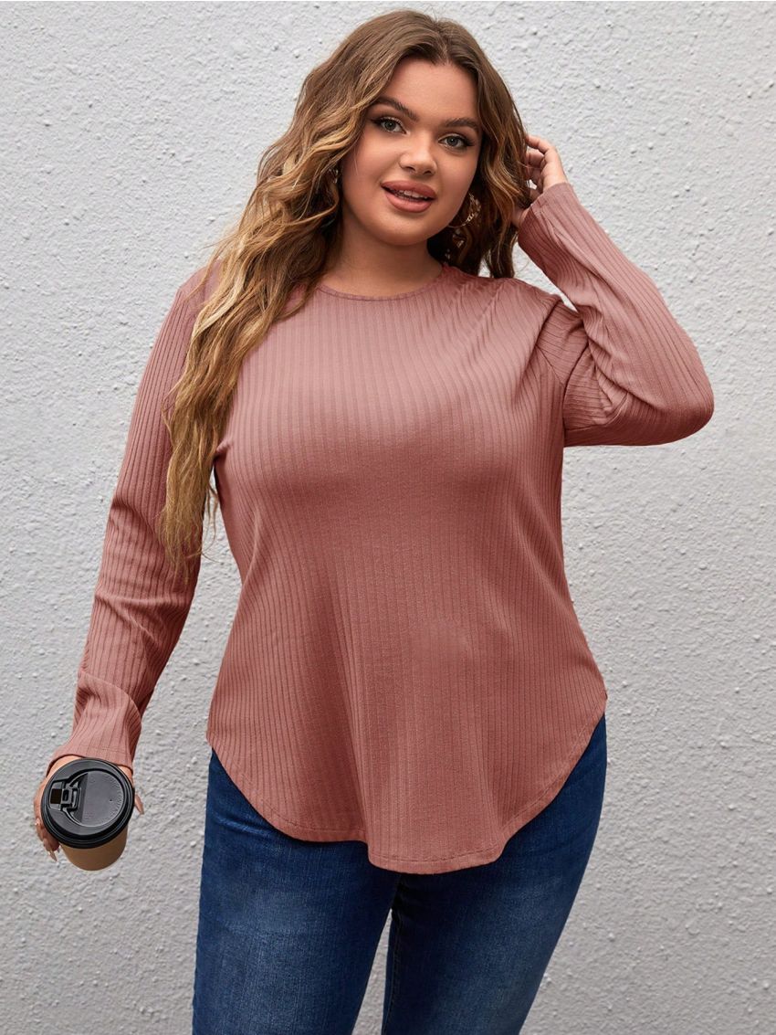 SHEIN LUNE Plus Solid Curved Hem Tee