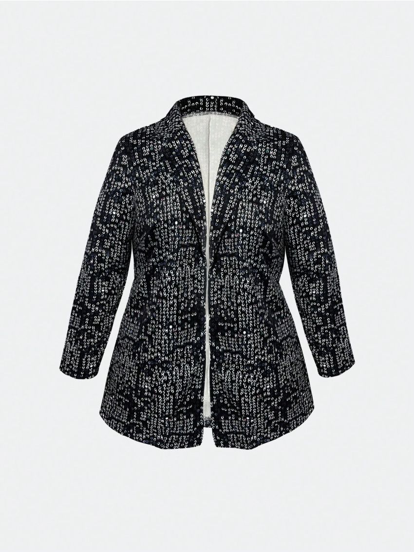 Women's Plus Size Shawl Collar Sequined Open Front Blazer Jacket