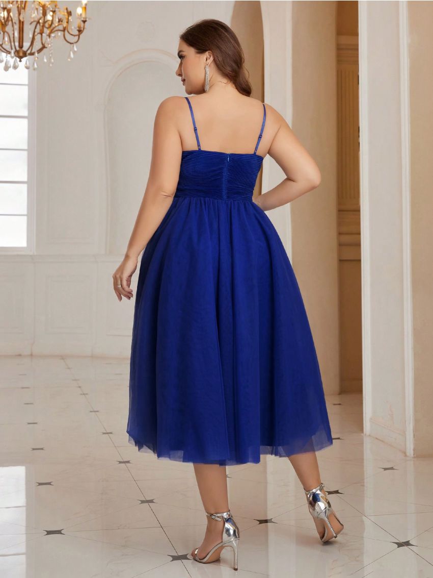 SHEIN Belle Plus Size Spaghetti Strap Cocktail Dress With Multi-layer Skirt