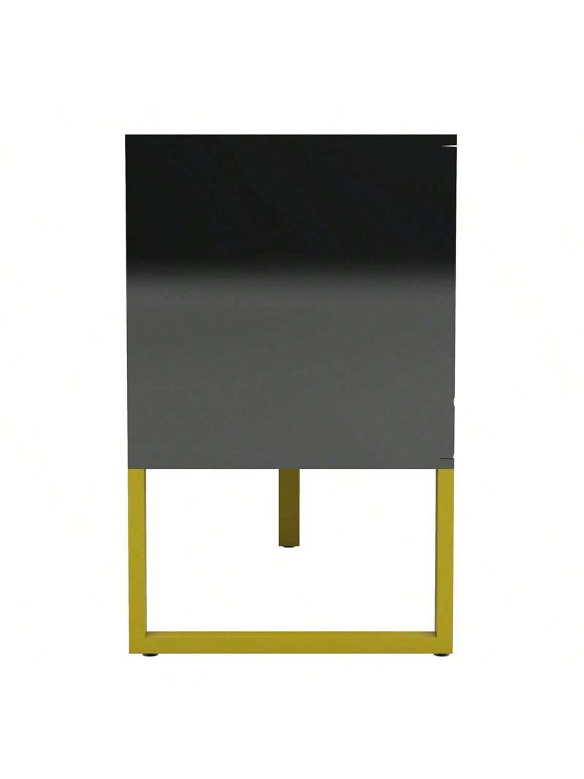 U-Can Modern TV Stand for TVs up to 75 Inches, Storage Cabinet with Drawers and Cabinets, Wood TV Console Table with Metal Legs and Handles for Living room, Black