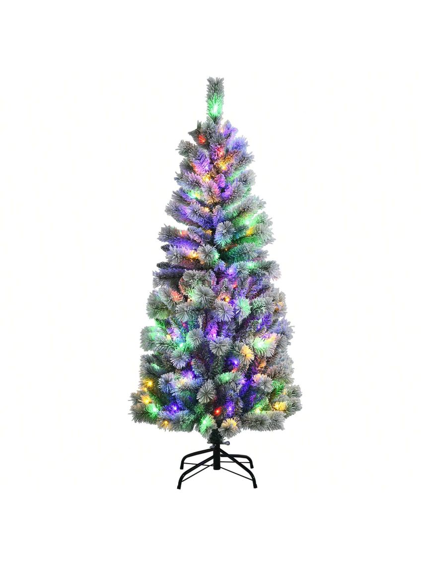 Costway 5FT Pre-Lit Hinged Christmas Tree Snow Flocked w/9 Modes Remote Control Lights