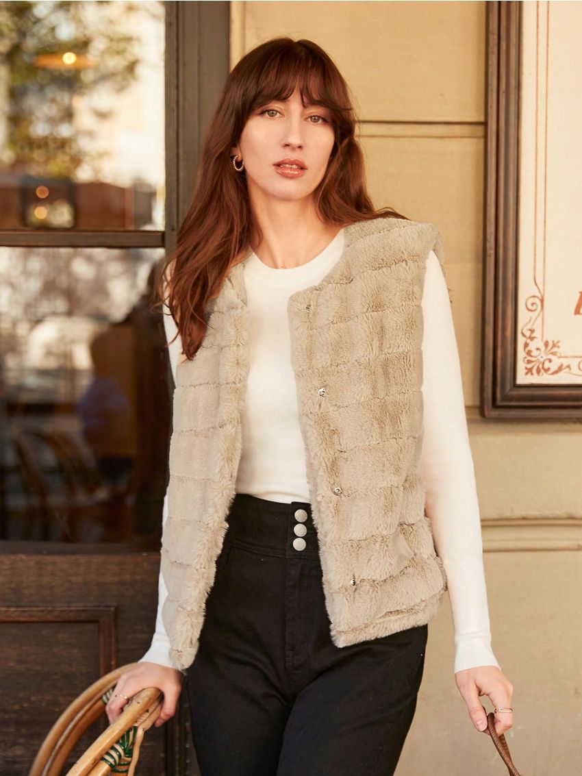 SHEIN Open Front Vest Fuzzy Coat