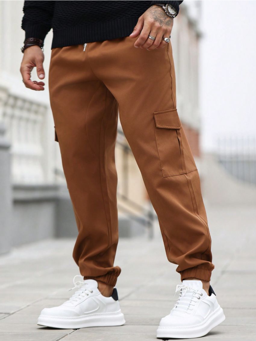 Manfinity Homme Men's Solid Color Drawstring Work Pants