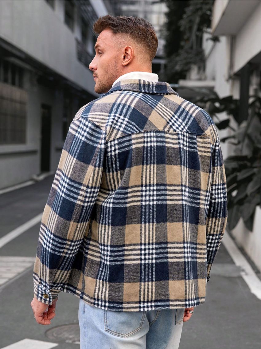 SHEIN Extended Sizes Men's Plus Size Workwear Pocketed Casual Shirt Jacket