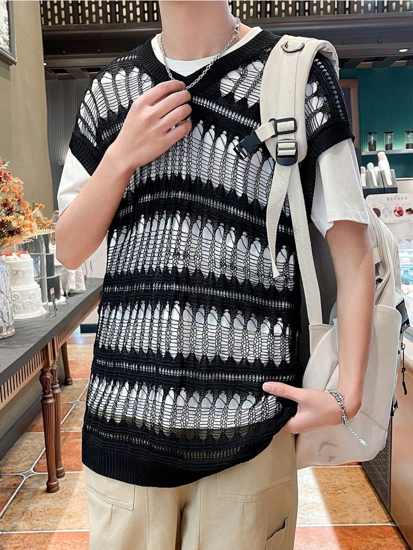Manfinity Hypemode Men's Hollow Out Knit Sweater Vest