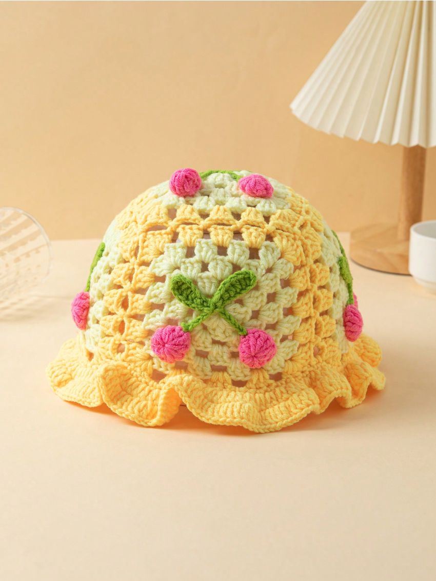 Handmade Knitted Cherry Bucket Hat
