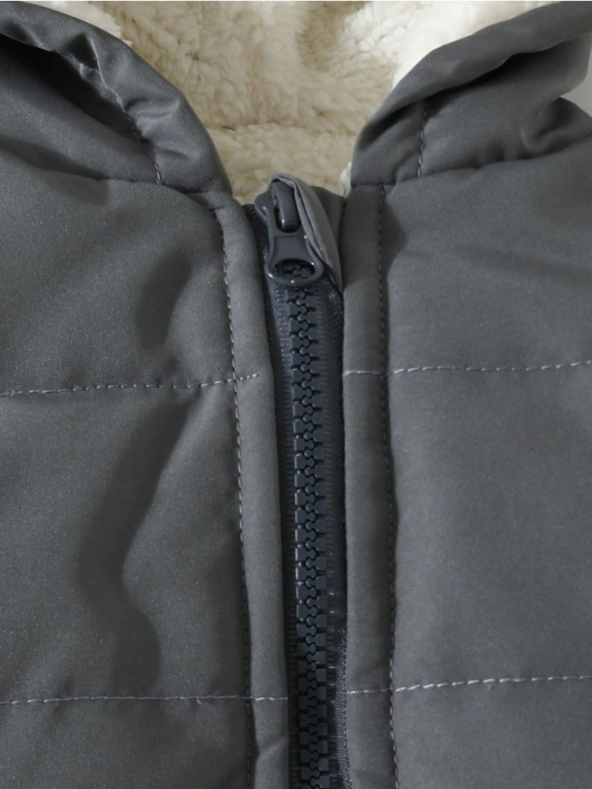 SHEIN Baby Boy Solid Hooded Teddy Lined Puffer Coat