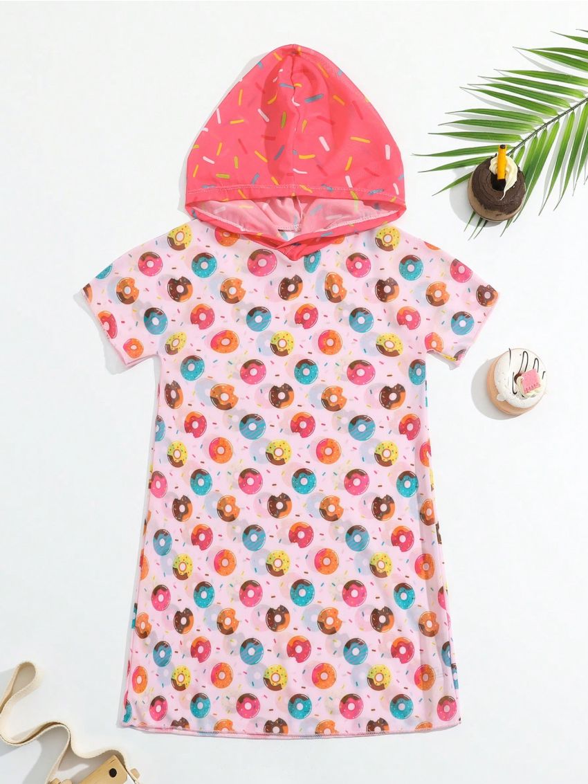 Little Girls' Donut Print Hooded Sweatshirt