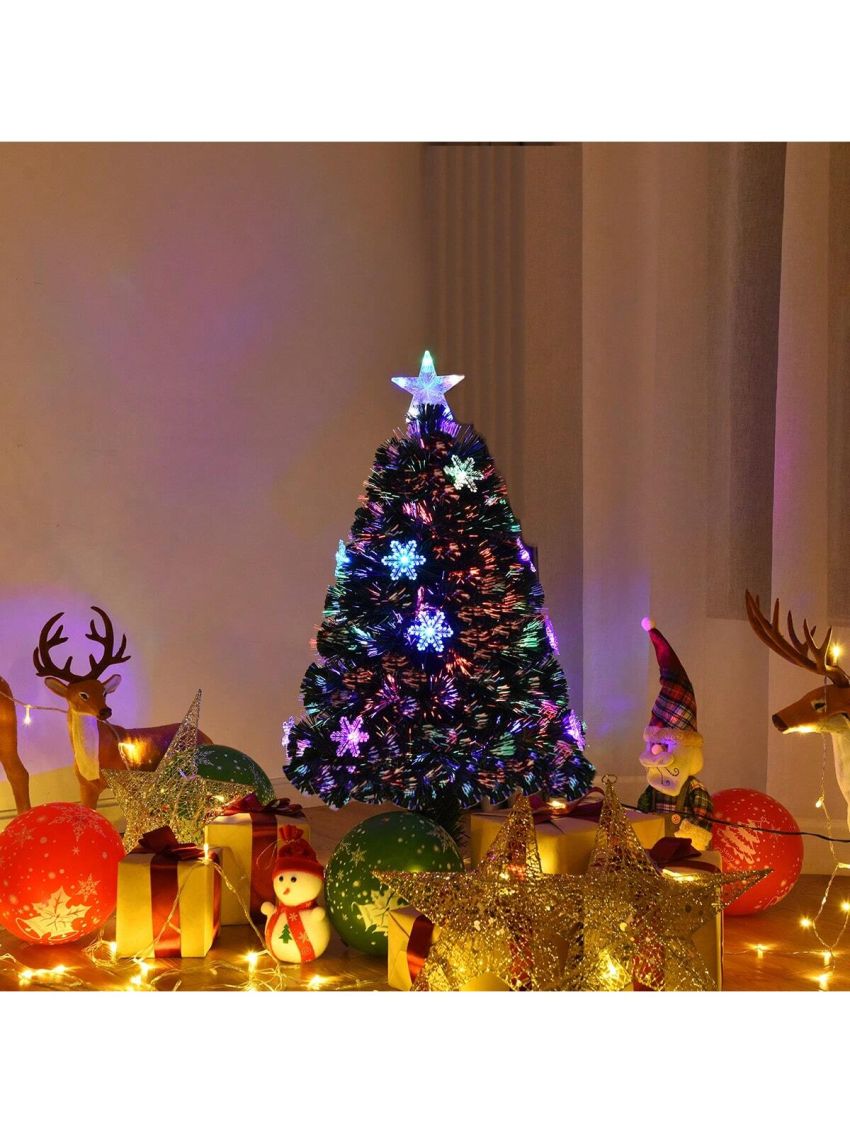 Gymax Fiber Optic 3' PVC Artificial Christmas Tree LED Lights Snowflakes Decoration