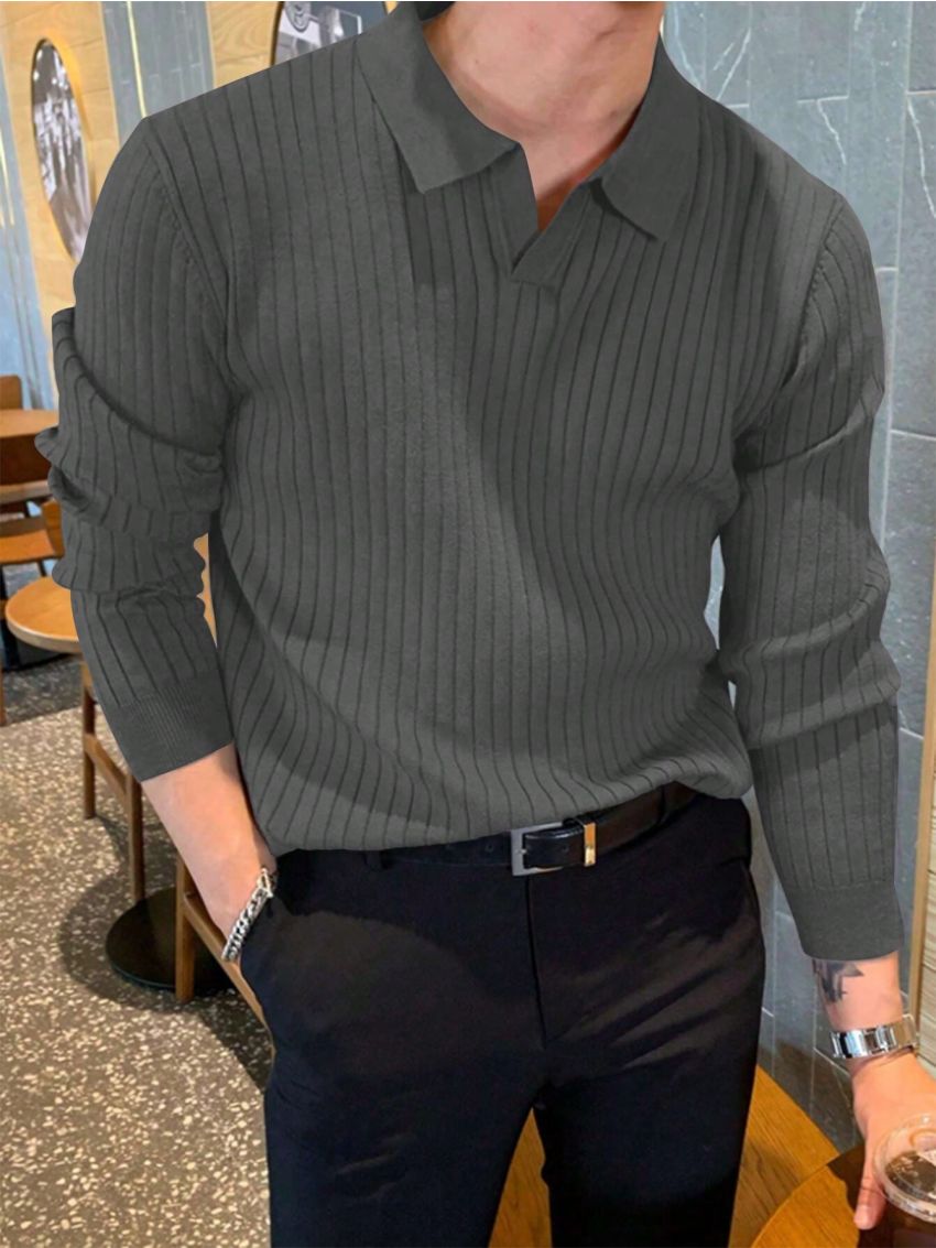 Men's Plus Size Solid Rib Knit Polo Shirt