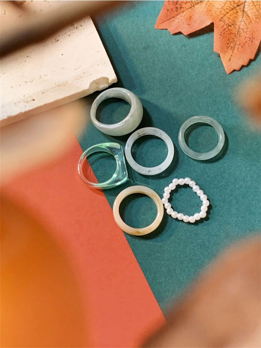 6pcs/set Transparent Resin Chunky Rings, Unique Swirl Pattern Irregular Shape Statement Rings (hand-dyed, Each Ring Has A Unique Pattern And May Vary In Color)