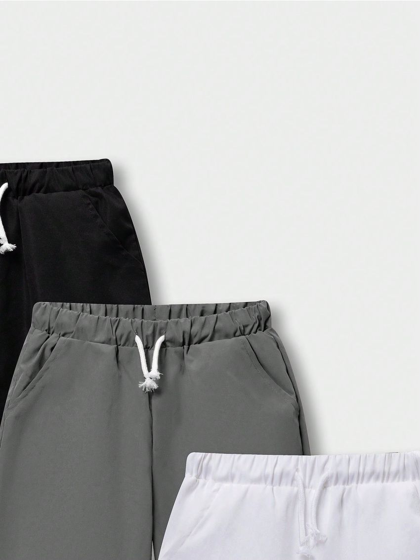 SHEIN Kids EVRYDAY Tween Boys' Tween 3pcs Casual Comfortable Elastic Waist Shorts With Drawstring