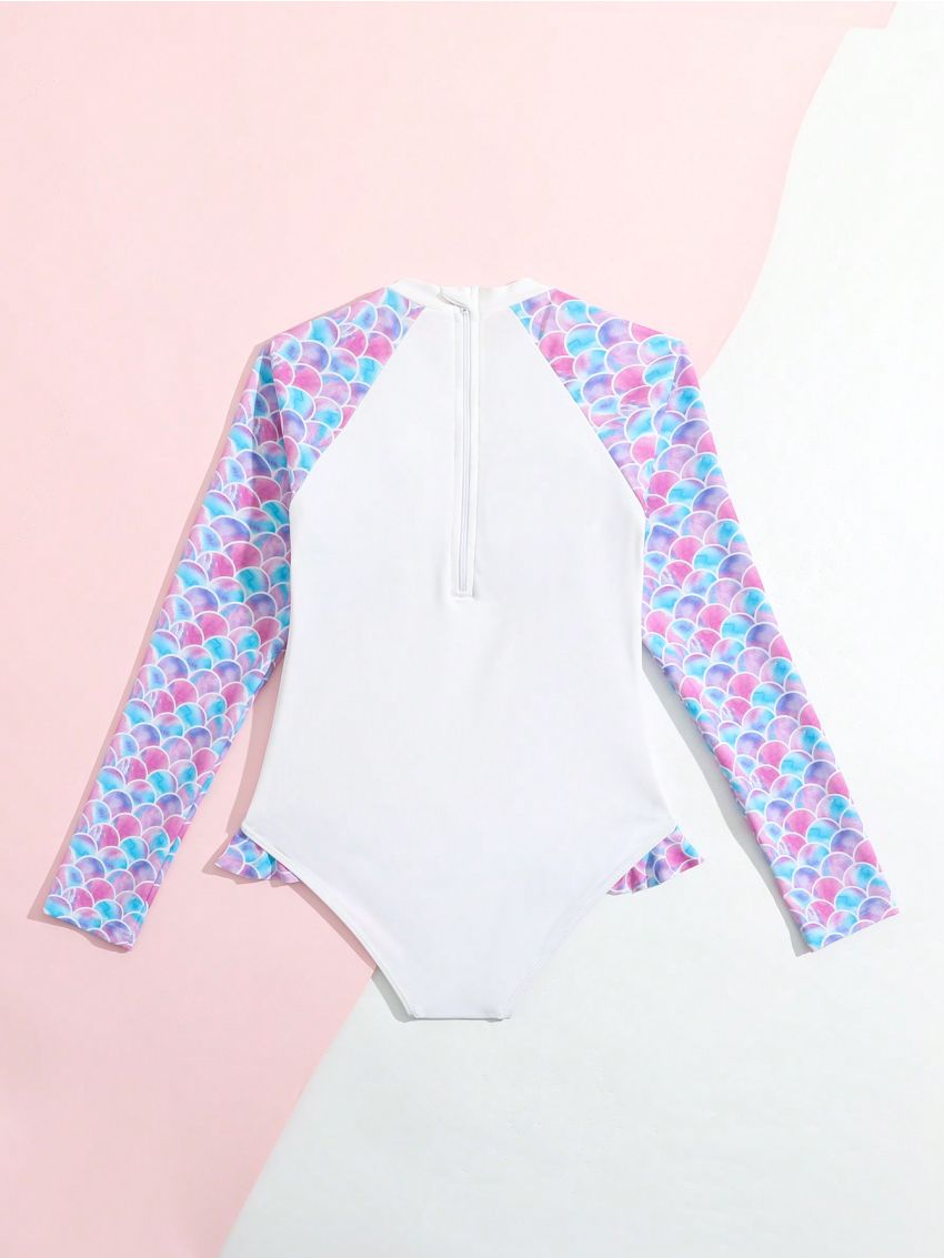 Big Girls' Scale & Letter Print One-piece Swimsuit