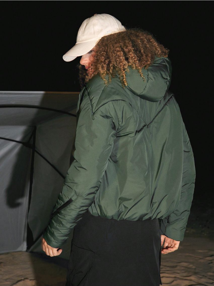 In My Nature Solid Zipper Up Drawstring Detail Puffer Coat