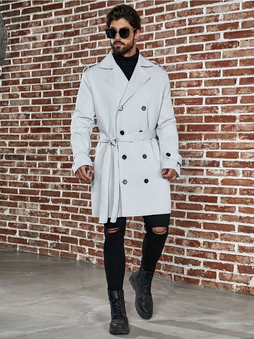 Manfinity Homme Men's Plus Size Double Breasted Belted Trench Coat Jacket