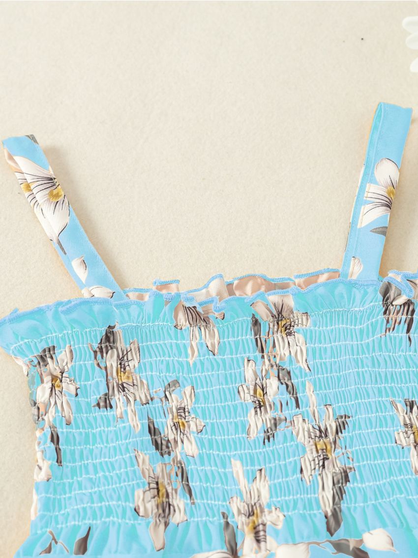 Toddler Girl Floral Print Frill Shirred Cami Jumpsuit